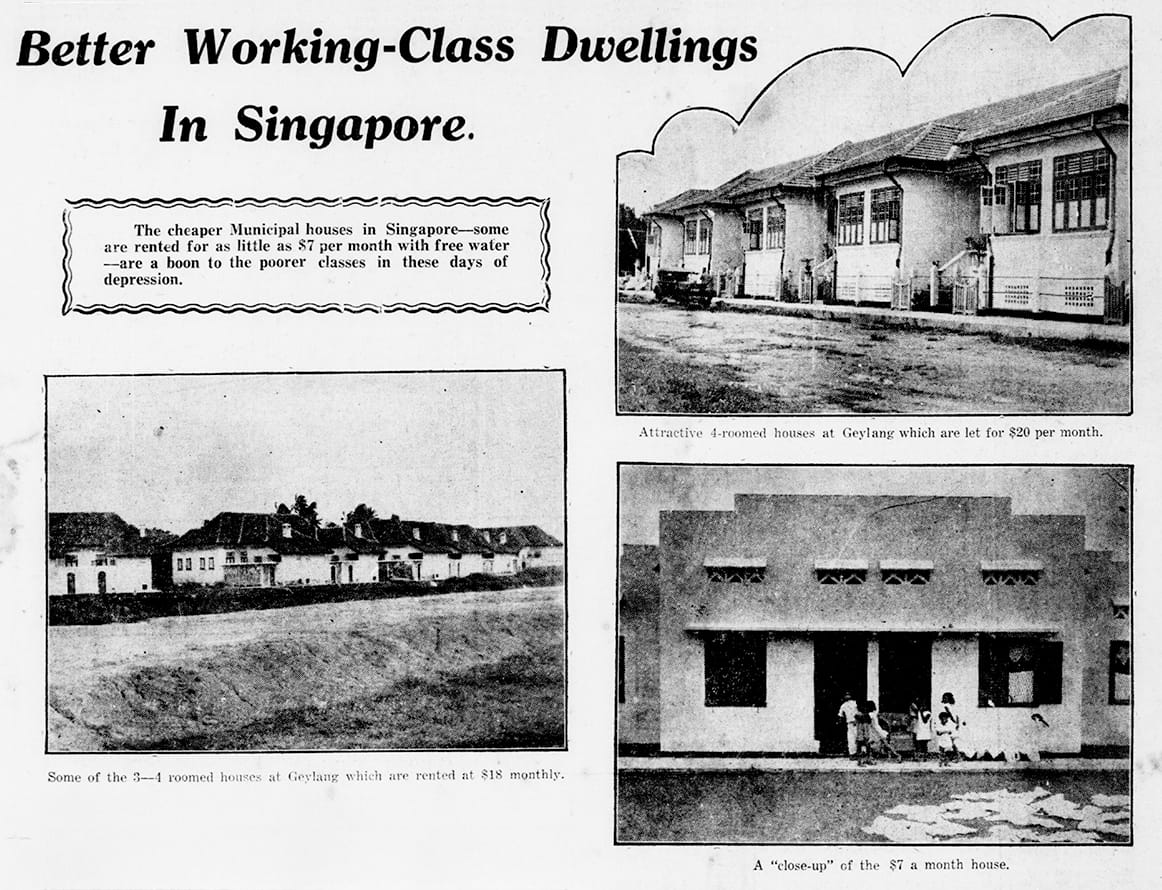 During the Great Depression, the Municipality provided affordable housing for the people. Image reproduced from “Better Working-Class Dwellings in Singapore,” Malaya Tribune, 1 April 1933, 20. (From NewspaperSG)